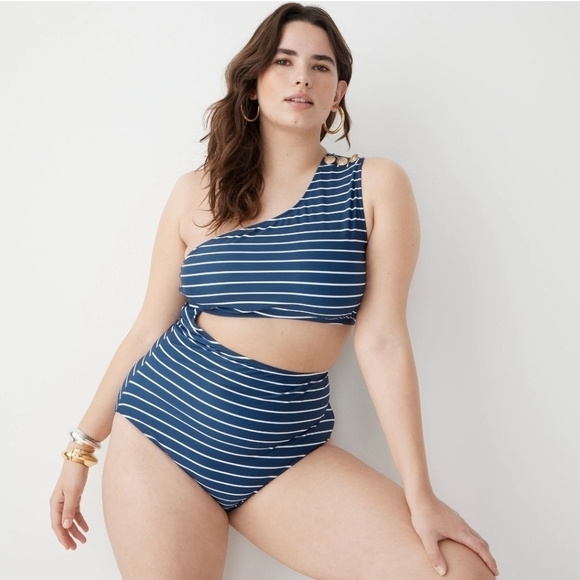 J. Crew Stripe One Piece Cut Out Swimsuit - Picture 1 of 9
